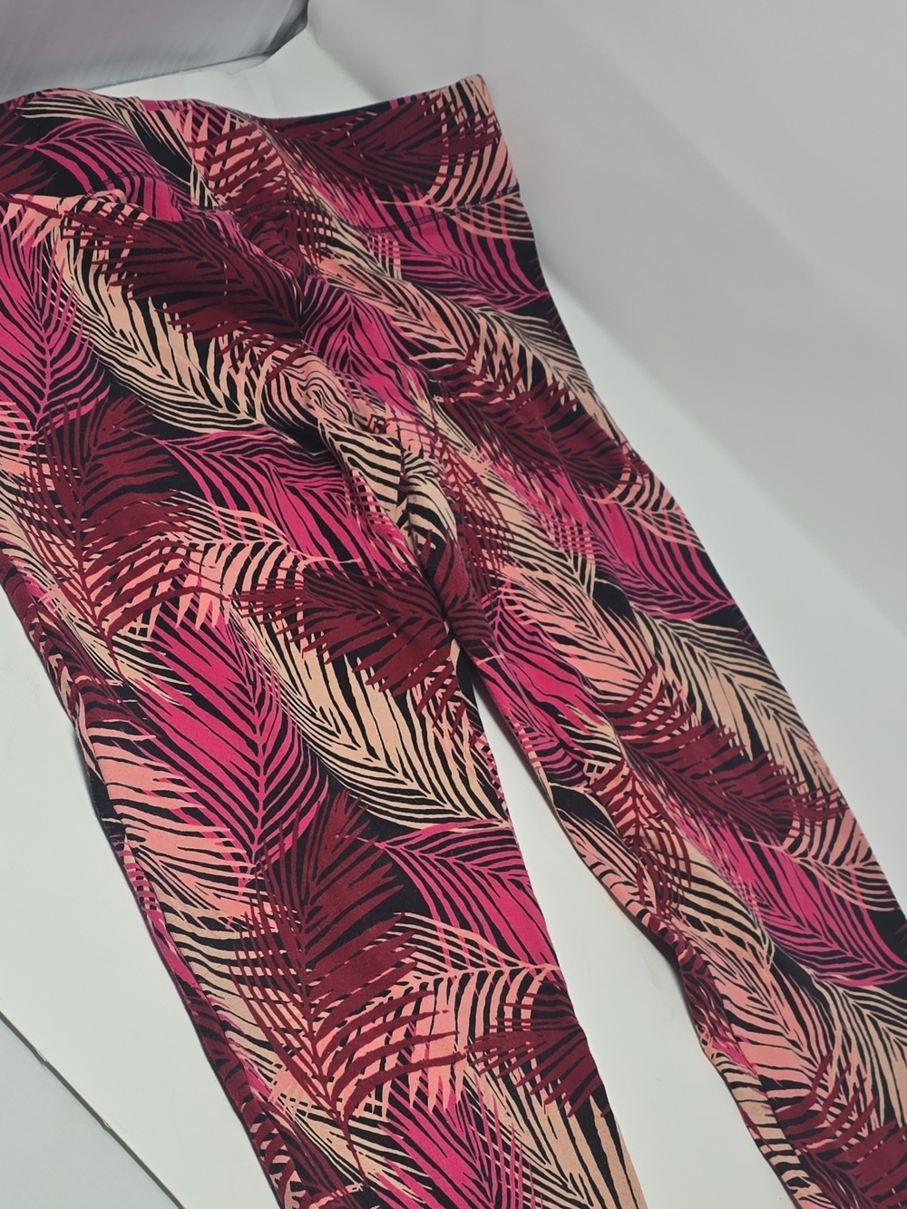 Mixit Hot Pink & Cream Tropical Leaf Pants